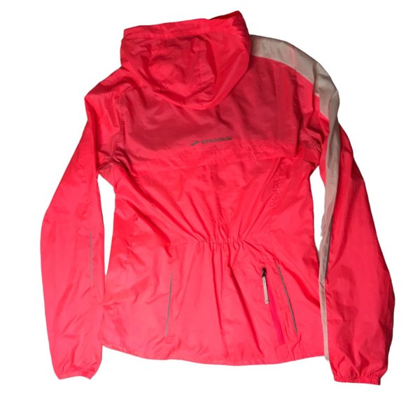 BROOKS Running Pink Hoodie Hooded Jacket Windbreaker.  Bright Neon Pink. Size M - Picture 13 of 14